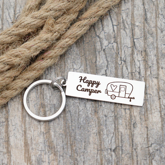 Happy Camper Personalized Stainless Steel Keychain