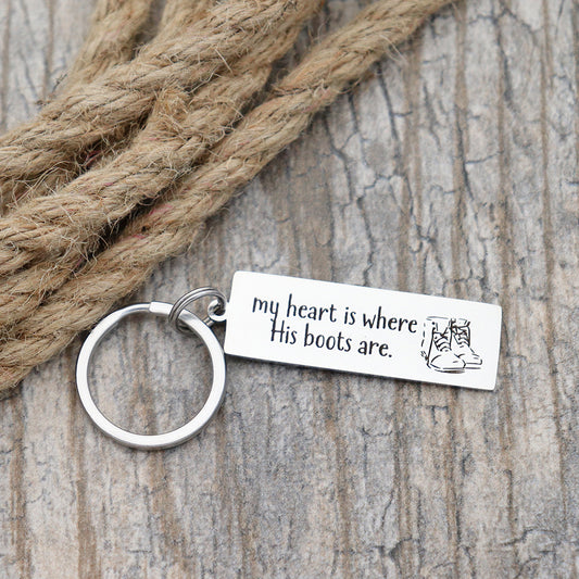 My Heart Is Where His Boots Are Personalized Stainless Steel Keychain