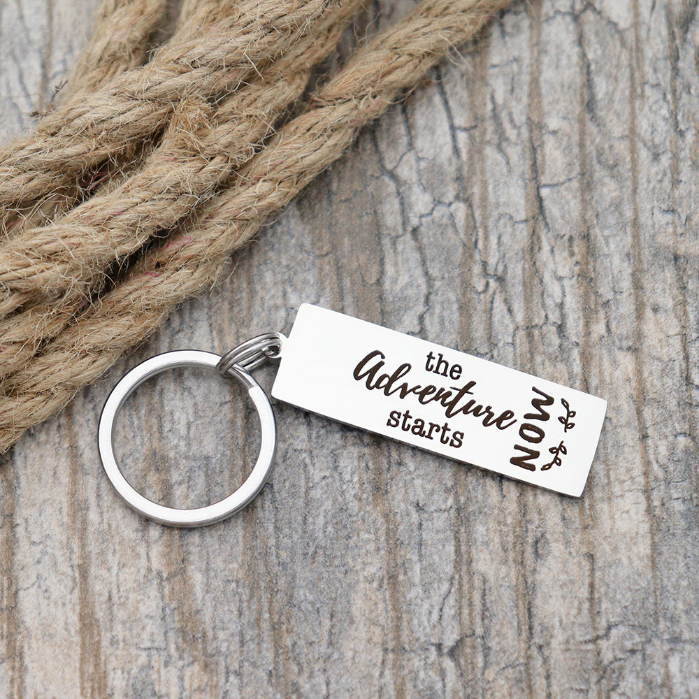 The Adventure Starts Now Personalized Stainless Steel Keychain