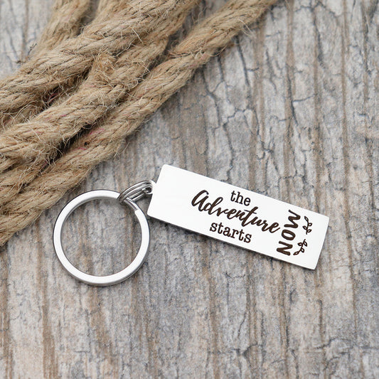 The Adventure Starts Now Personalized Stainless Steel Keychain