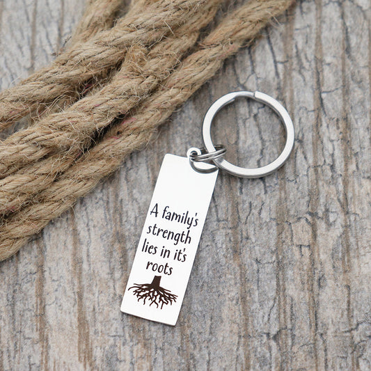 A Family's Strength Lies In It's Roots Personalized Stainless Steel Keychain