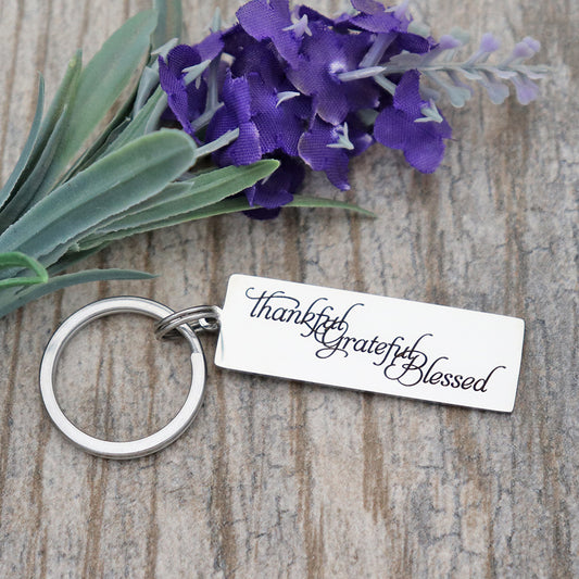 Thankful, Grateful, Blessed Personalized Stainless Steel Keychain