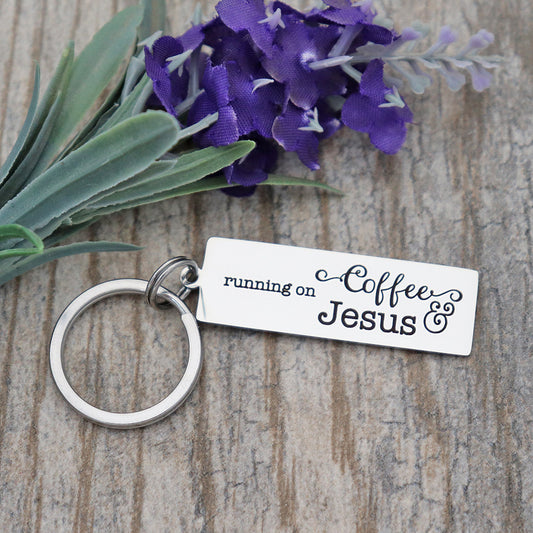 Running On Coffee And Jesus Personalized Stainless Steel Keychain