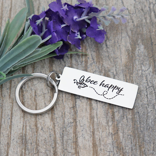 Bee Happy Personalized Stainless Steel Keychain