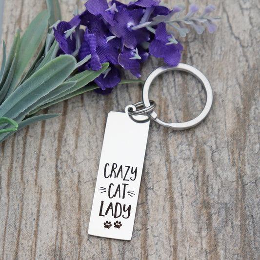 Crazy Cat Lady Personalized Stainless Steel Keychain