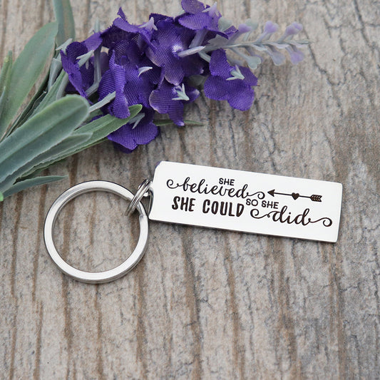 She Believed She Could So She Did Personalized Stainless Steel Keychain